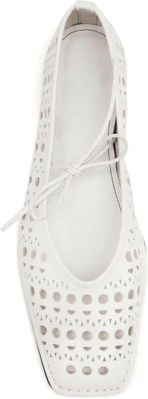 Lace Up Ballet Flats for Women Bow Square Toe Mary Jane Flats Slip On Leather Ballerina Shoes