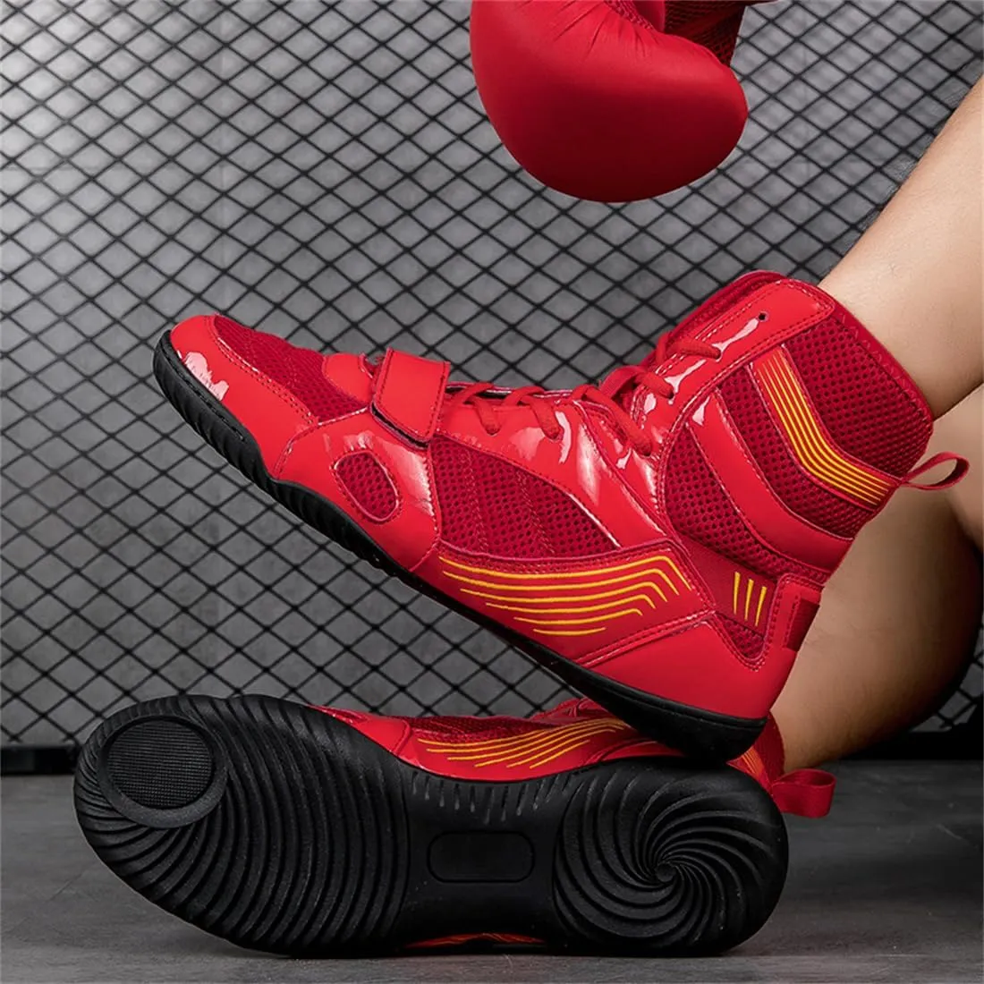 Ladies High Top Wrestling Boots, Professional Kickboxing Fighting Sports Mesh Shoes Lightweight Boxing Fitness Sneakers