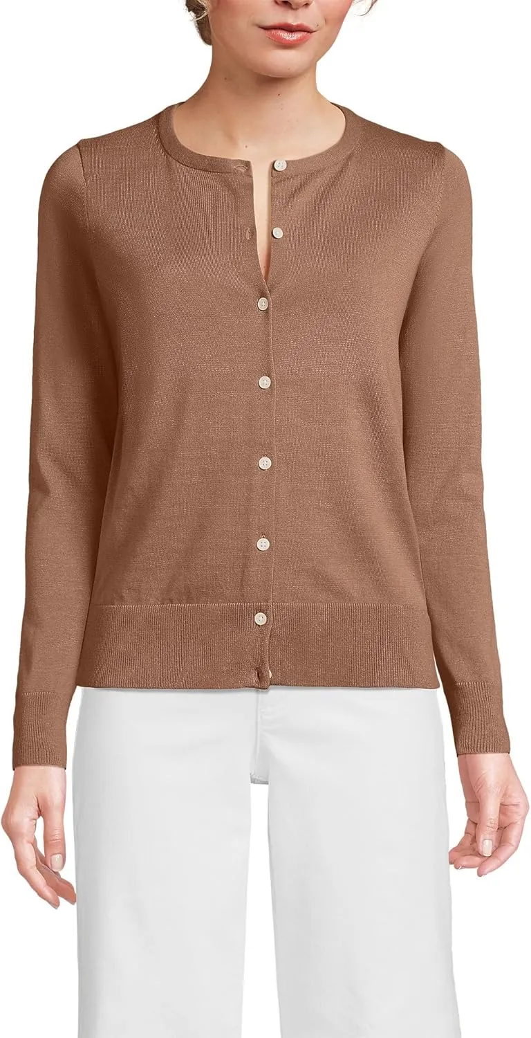 Lands' End Women's Fine Gauge Cotton Cardigan Sweater