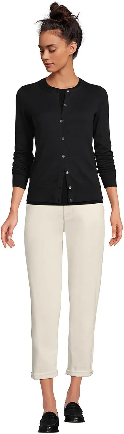 Lands' End Women's Fine Gauge Cotton Cardigan Sweater