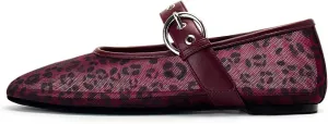 Leopard Flats for Women Mesh Flats Ballet Flats Mary Jane Flats Women's Dress Shoes Ballet Shoes