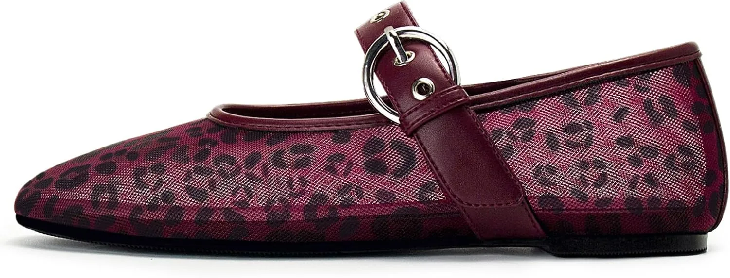 Leopard Flats for Women Mesh Flats Ballet Flats Mary Jane Flats Women's Dress Shoes Ballet Shoes