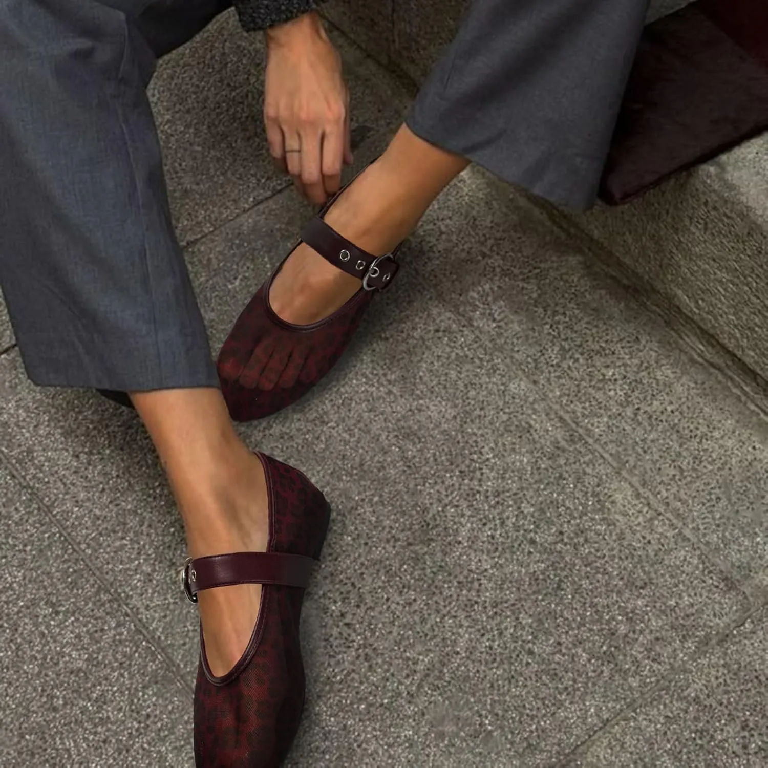 Leopard Flats for Women Mesh Flats Ballet Flats Mary Jane Flats Women's Dress Shoes Ballet Shoes