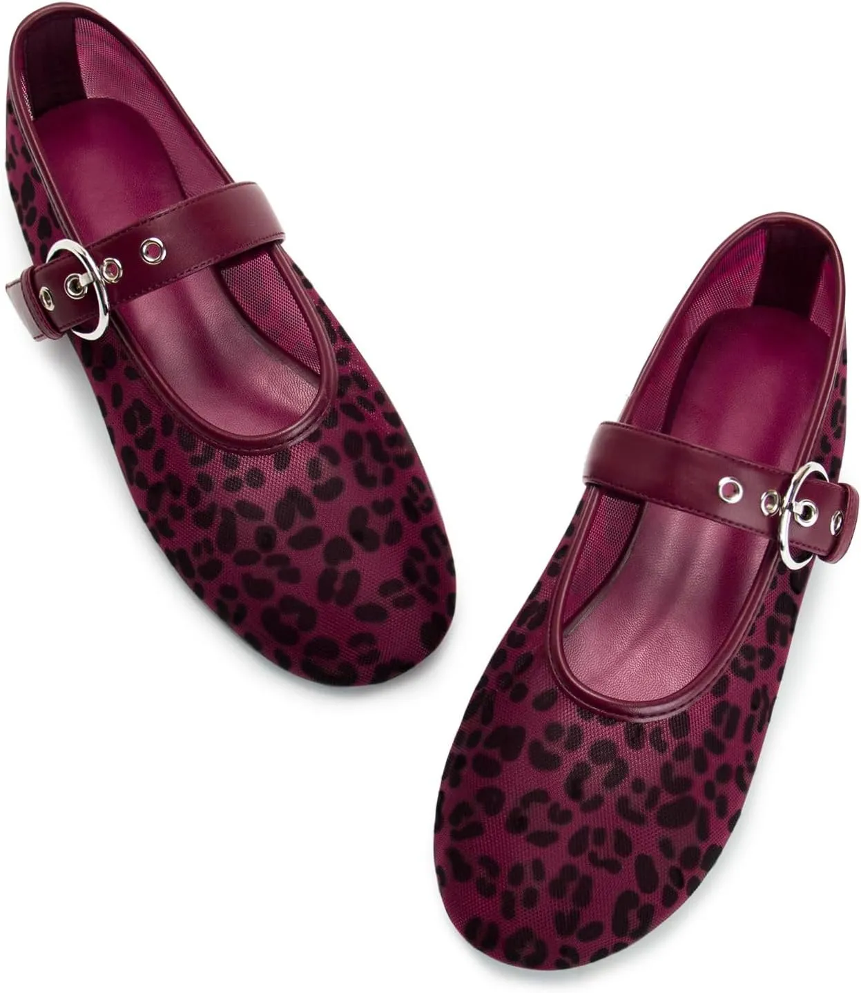 Leopard Flats for Women Mesh Flats Ballet Flats Mary Jane Flats Women's Dress Shoes Ballet Shoes