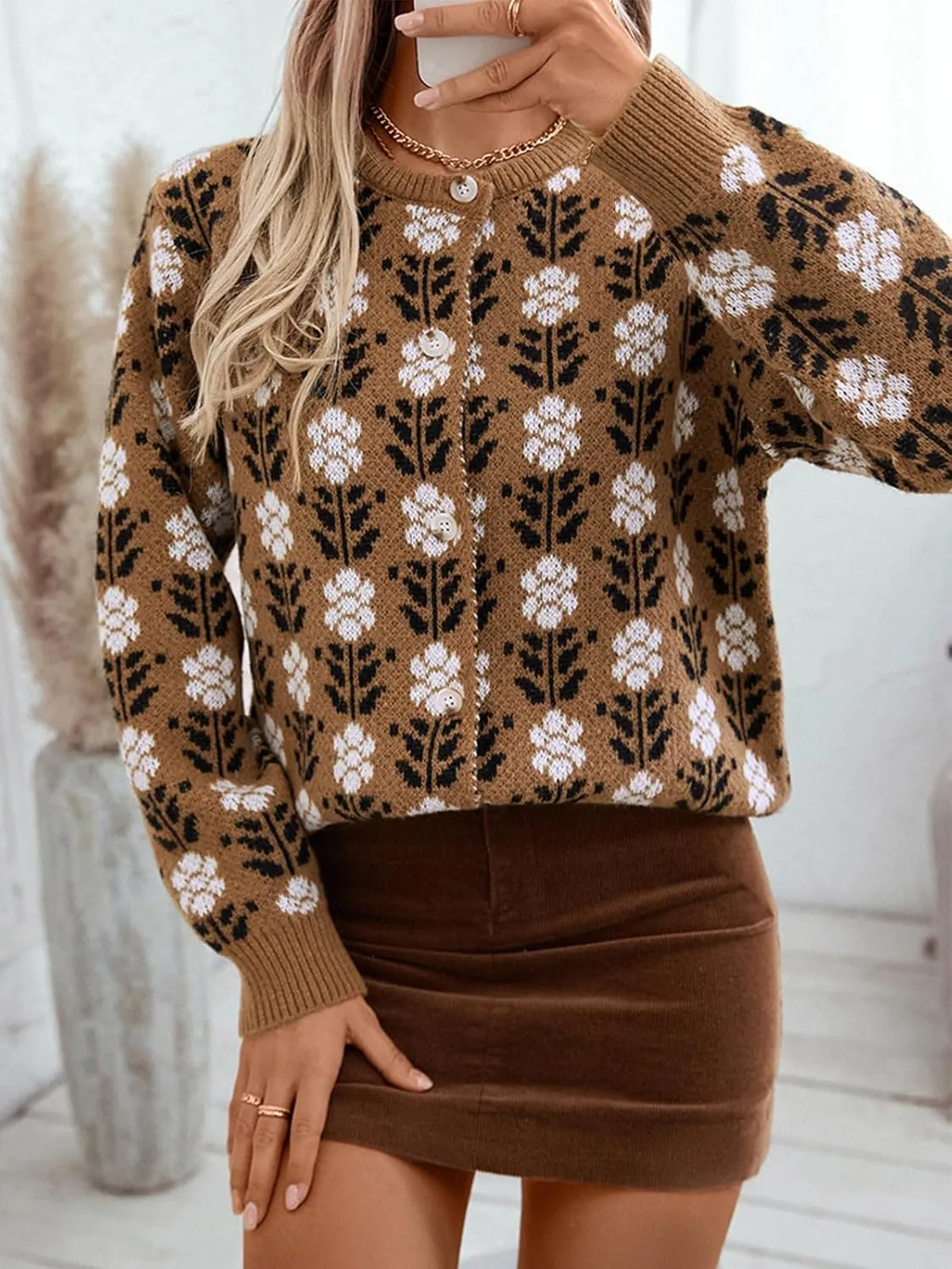 Les umes Womens Cardigan Long Sleeve Button Down Sweater Vintage Floral Knit Jackets Coats