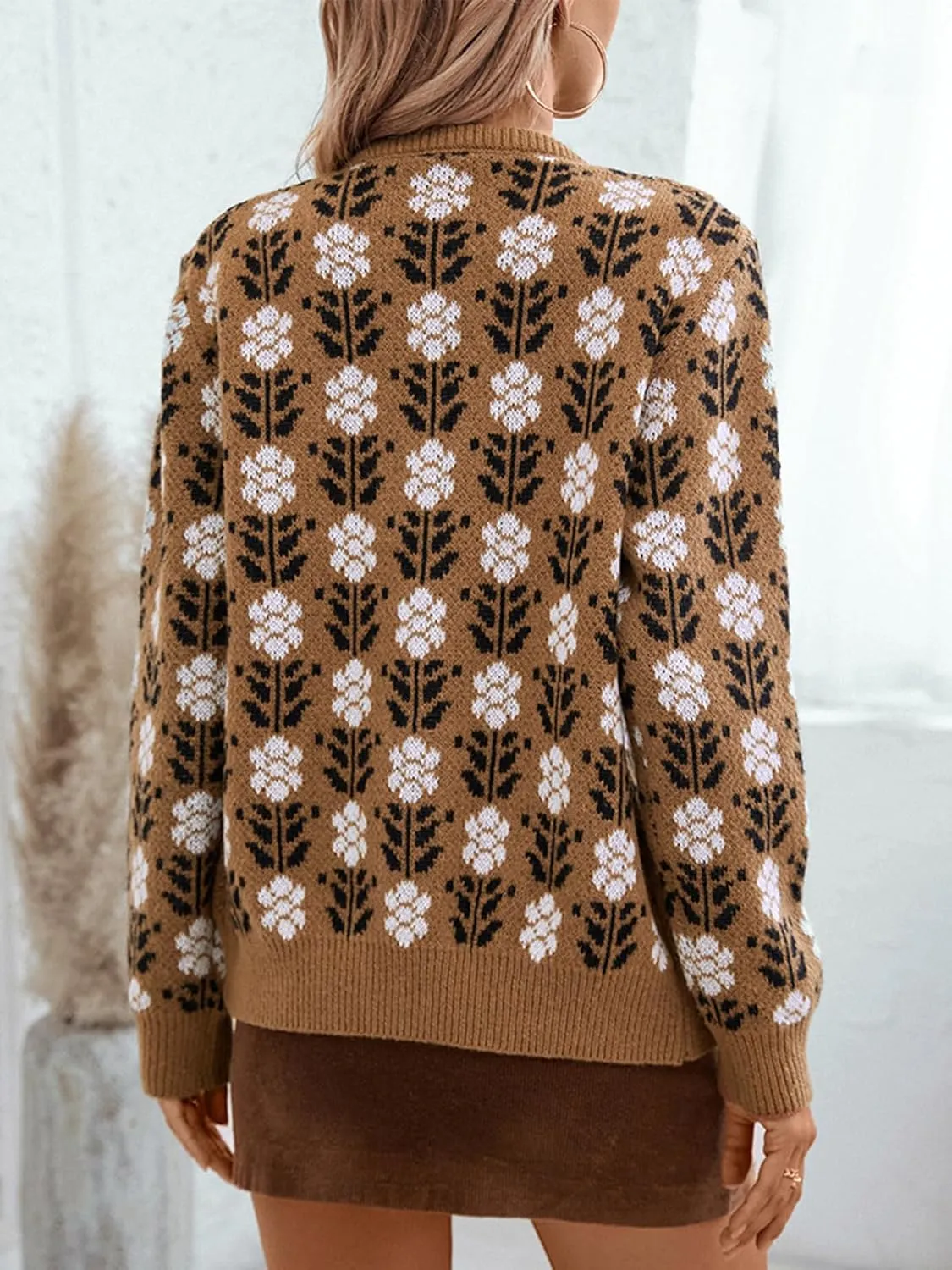Les umes Womens Cardigan Long Sleeve Button Down Sweater Vintage Floral Knit Jackets Coats