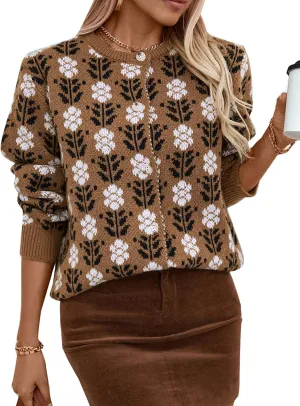 Les umes Womens Cardigan Long Sleeve Button Down Sweater Vintage Floral Knit Jackets Coats