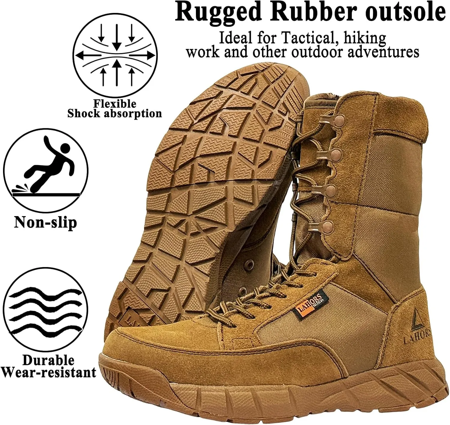 Lightweight Mens Tactical Shoes Combat Boots Coyote Brown Boots Military Training Lace Up Outdoor Hiking Breathable Army Shoe Side Zipper