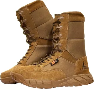 Lightweight Mens Tactical Shoes Combat Boots Coyote Brown Boots Military Training Lace Up Outdoor Hiking Breathable Army Shoe Side Zipper