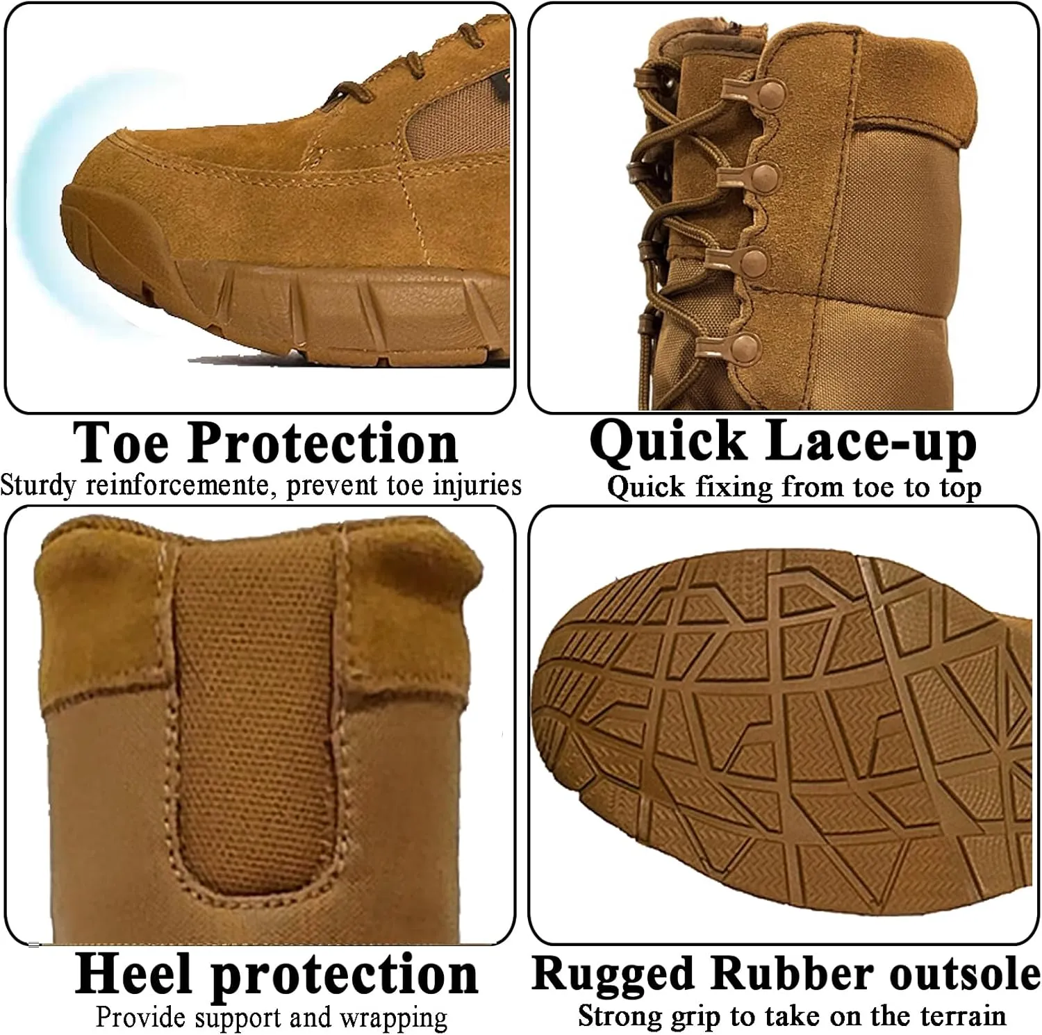 Lightweight Mens Tactical Shoes Combat Boots Coyote Brown Boots Military Training Lace Up Outdoor Hiking Breathable Army Shoe Side Zipper
