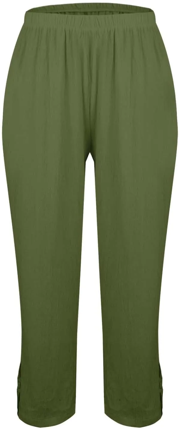 Linen Pants for Women 2025 Summer Waist Elastic Straight Leg Lounge Boho Pant Casual Loose Beach Trousers with Pockets