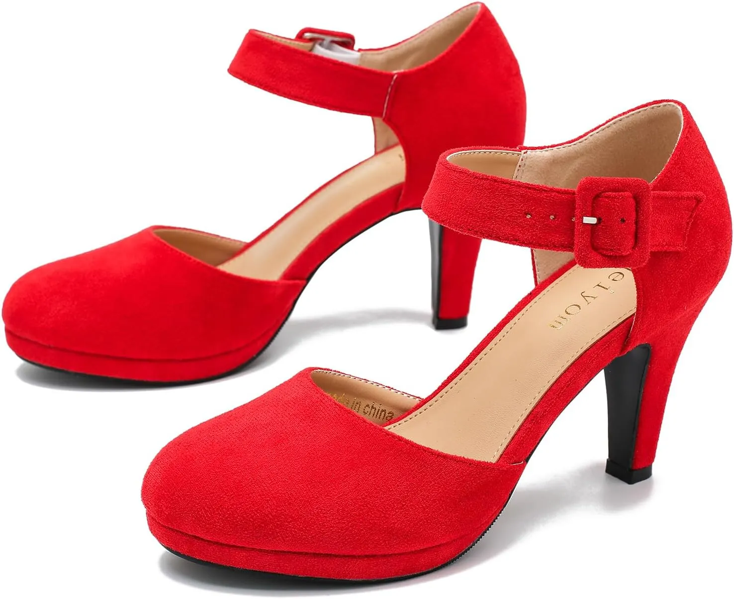 LIURUIJIA Women's Closed Toe Platform High Heels Pumps Ankle Strap Casual Dressy Shoes Vintage Bridal Wedding Party