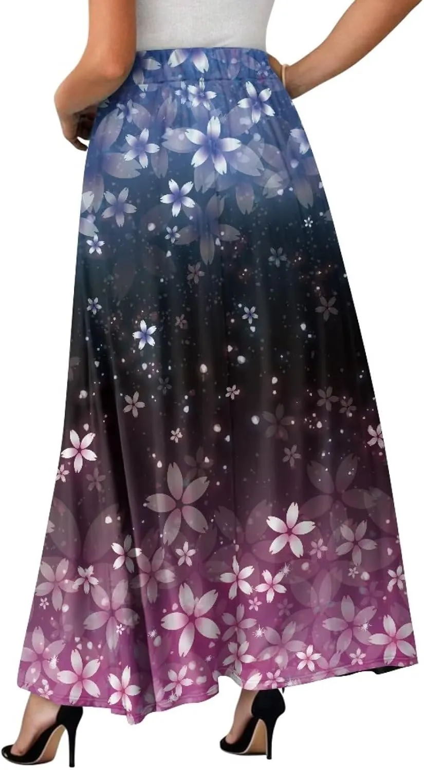 Long Skirt with Pockets for Women Summer High Waist A-line Swing Novelty Skirt Size S-2XL