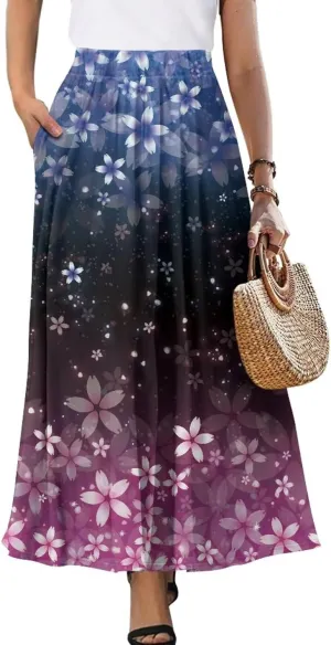 Long Skirt with Pockets for Women Summer High Waist A-line Swing Novelty Skirt Size S-2XL