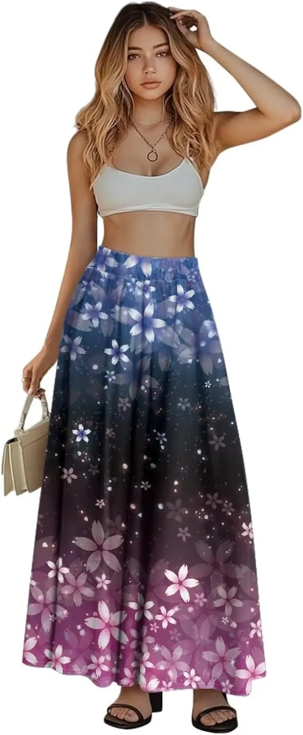 Long Skirt with Pockets for Women Summer High Waist A-line Swing Novelty Skirt Size S-2XL