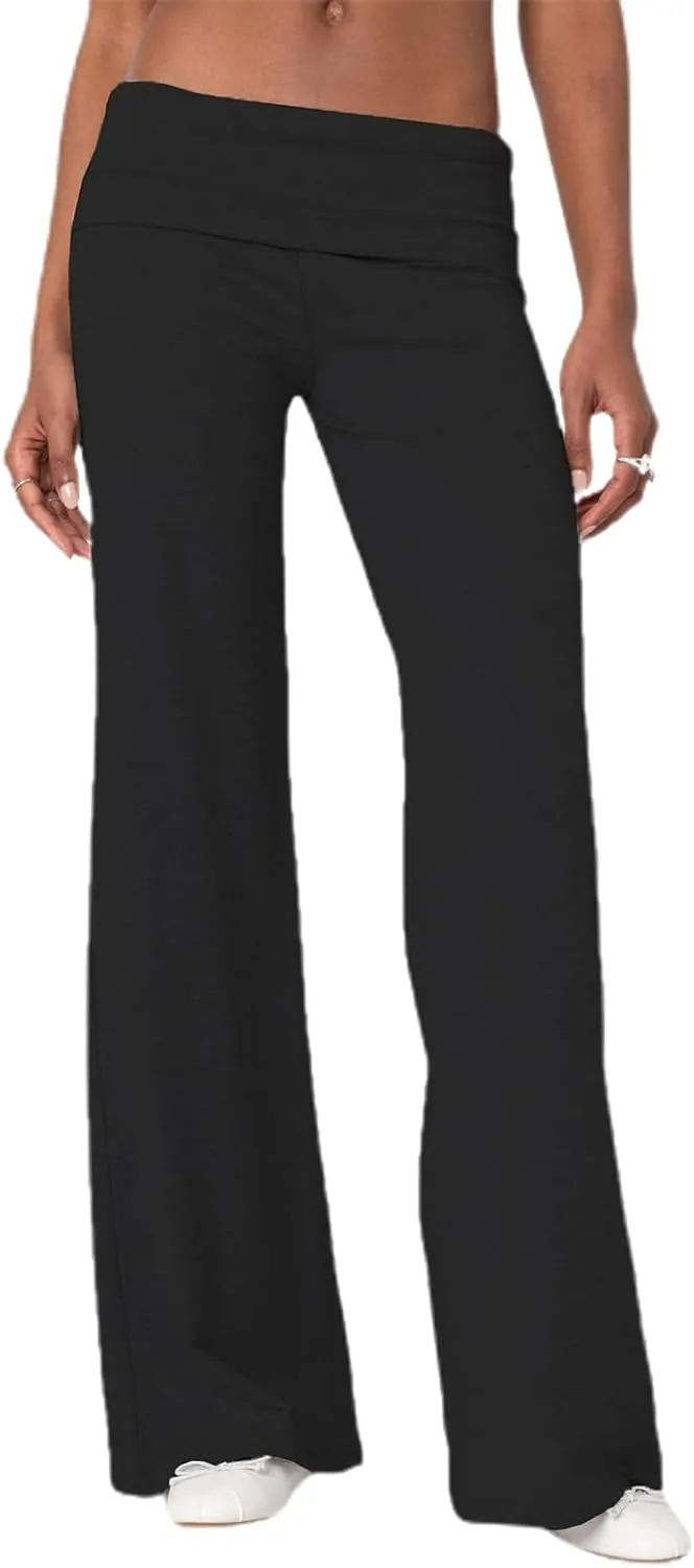 Lounge Yoga Pants for Women Fold Over Low Waist Wide Leg Sweatpants Flare Leggings Bell Bottoms Y2K Foldover Pants