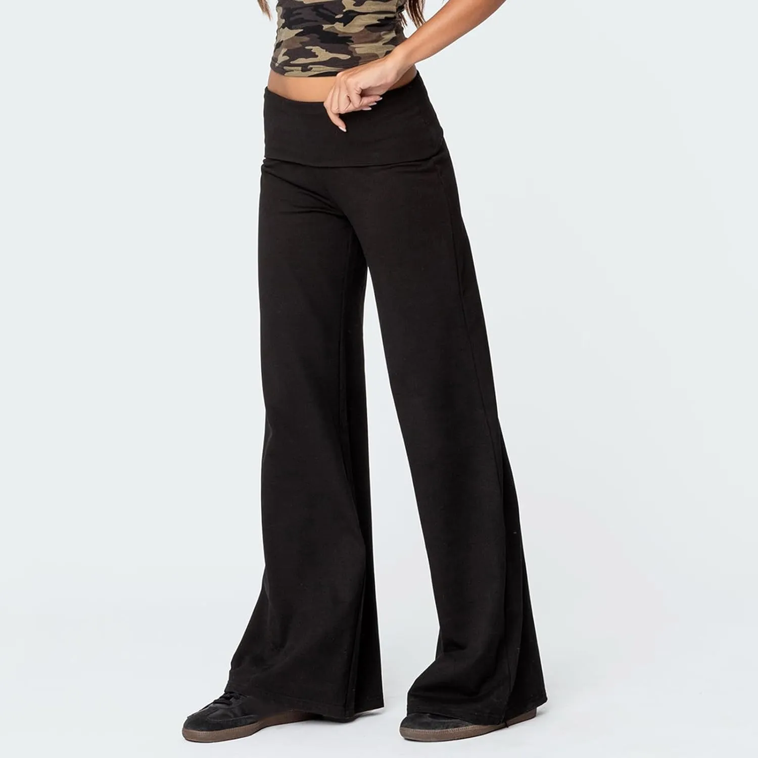 Lounge Yoga Pants for Women Fold Over Low Waist Wide Leg Sweatpants Flare Leggings Bell Bottoms Y2K Foldover Pants