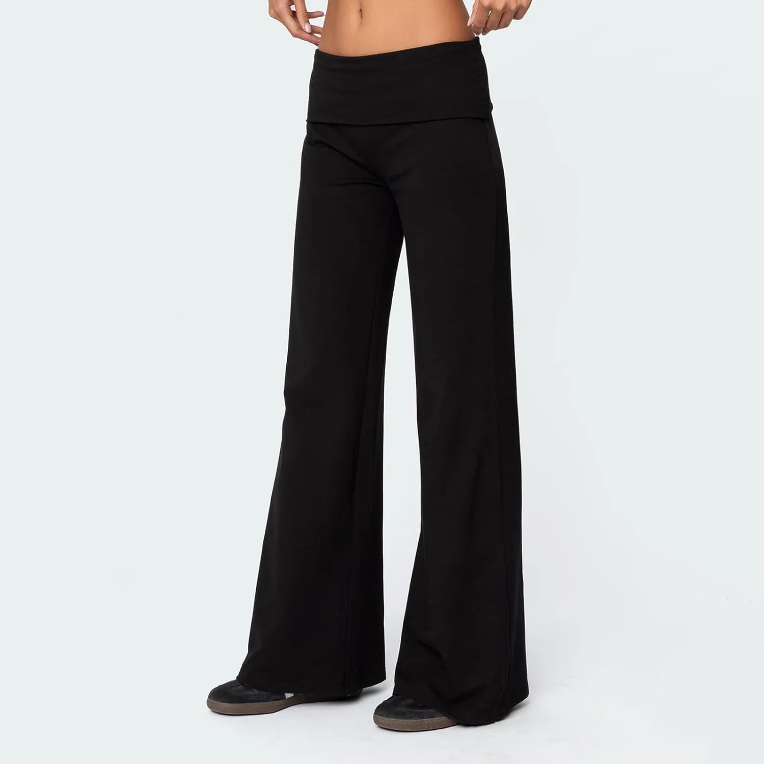 Lounge Yoga Pants for Women Fold Over Low Waist Wide Leg Sweatpants Flare Leggings Bell Bottoms Y2K Foldover Pants