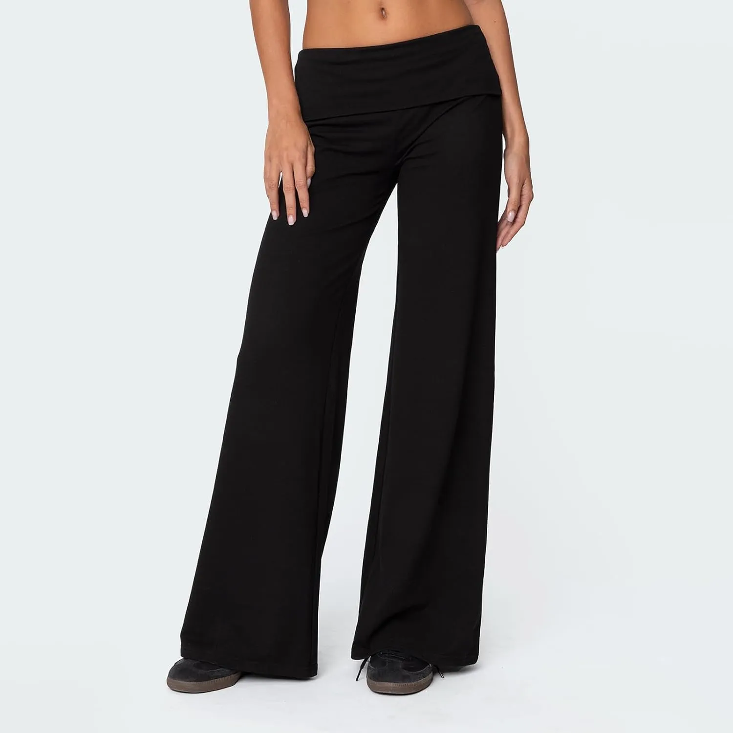 Lounge Yoga Pants for Women Fold Over Low Waist Wide Leg Sweatpants Flare Leggings Bell Bottoms Y2K Foldover Pants