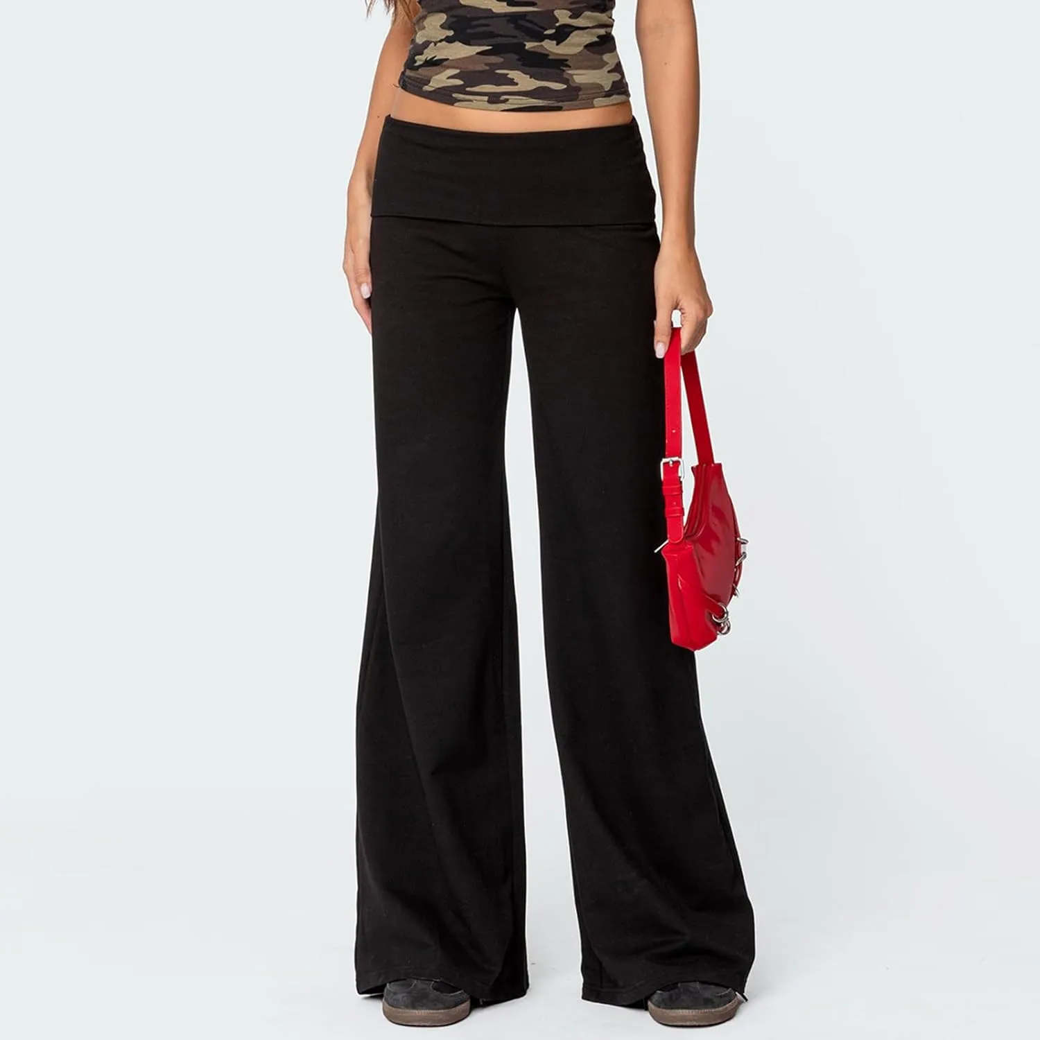 Lounge Yoga Pants for Women Fold Over Low Waist Wide Leg Sweatpants Flare Leggings Bell Bottoms Y2K Foldover Pants