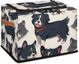 Loyal Dog Storage Bins with Zipper Lid Collapsible Storage Bags Closet Organizer Leather Handles Foldable Storage Baskets Boxes with Leather Handles for Nursery Bedroom Clothes Toy