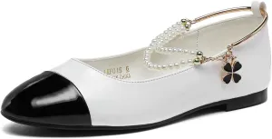 Lryweisy Flats Shoes for Women, Buckle Strap Sparkle Flats Shoes, Pearl Mary Jane Flats for Women Colorful Shiny Ballet Flats, Comfortable Pointed Toe Flats Soft Work Flats Retro Dress Casual Flats