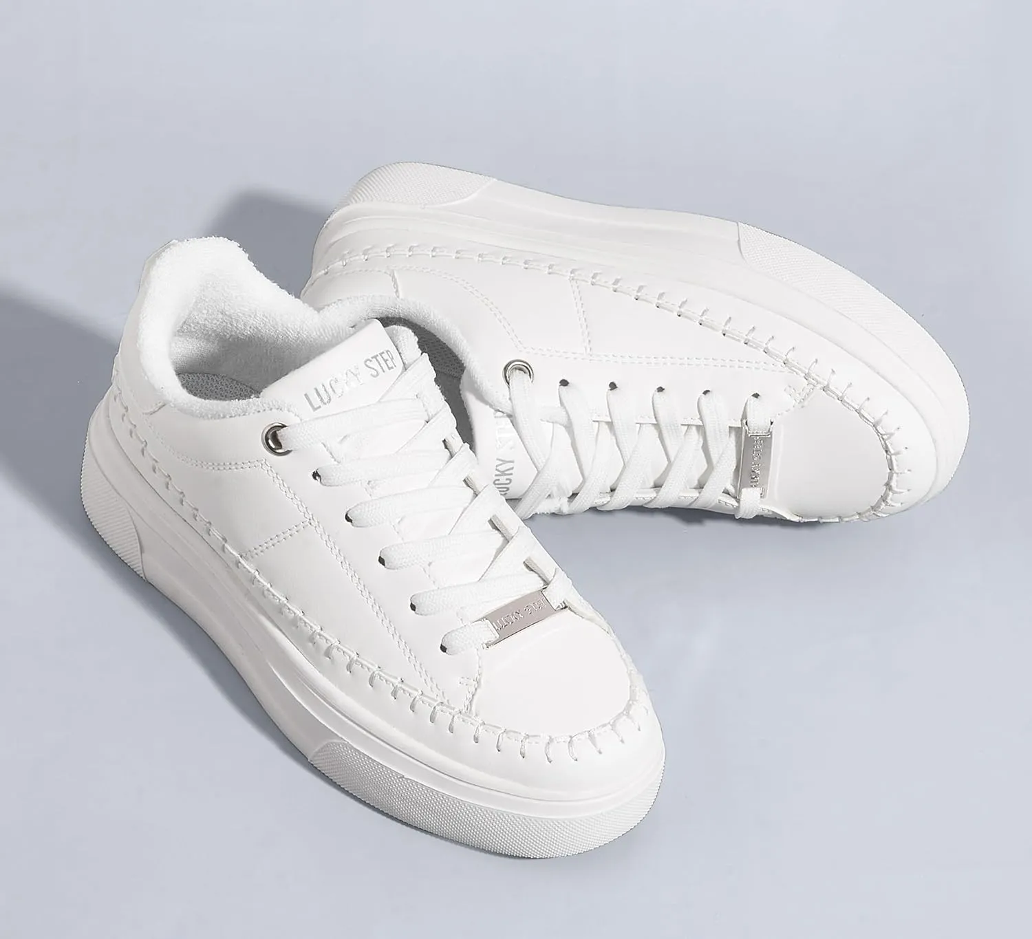 LUCKY STEP Platform Glitter Sneakers for Women Fashion Sparkly Bling Shiny Low Top Tennis Sneakers Faux Leather Casual Walking Shoes