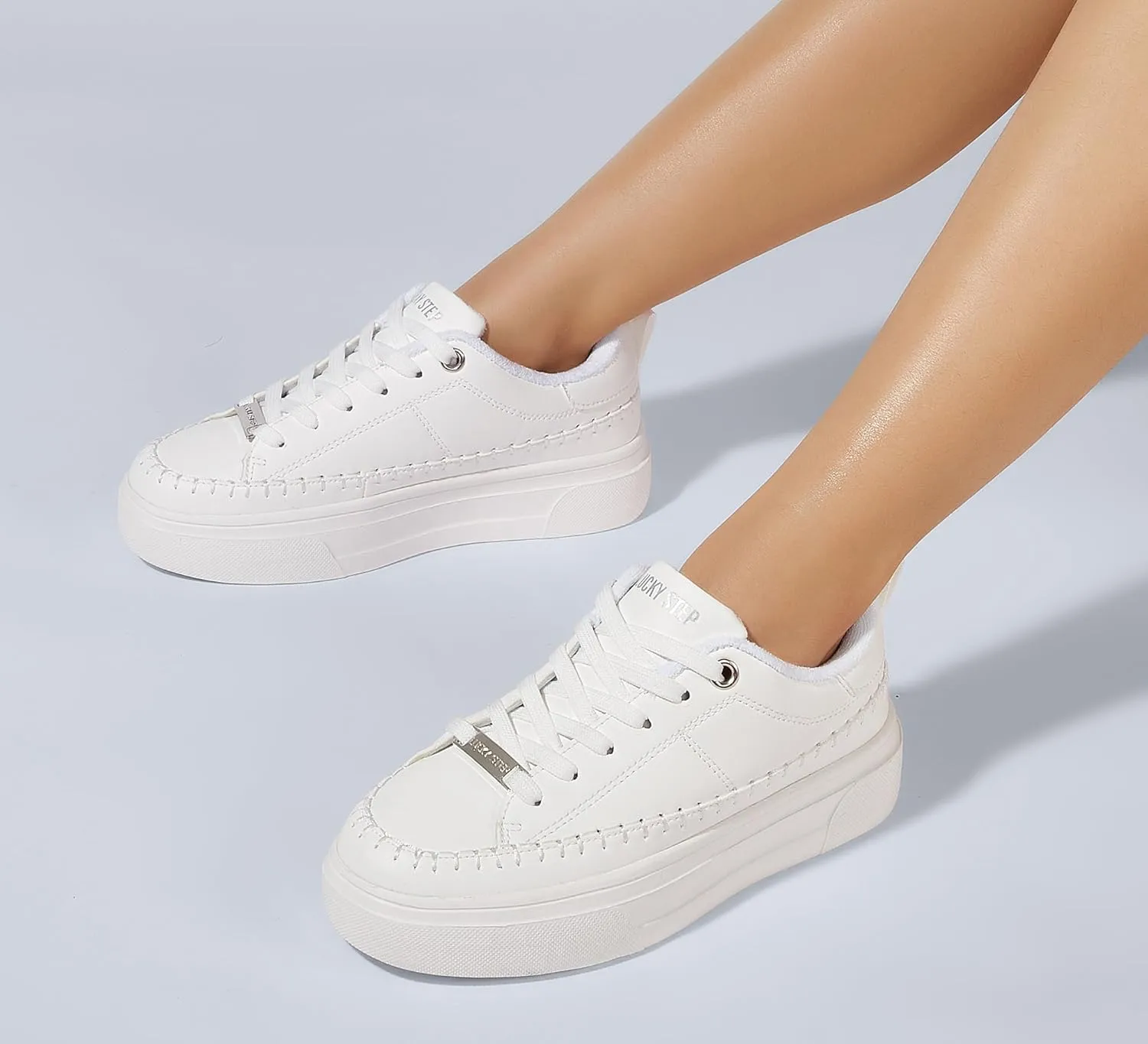 LUCKY STEP Platform Glitter Sneakers for Women Fashion Sparkly Bling Shiny Low Top Tennis Sneakers Faux Leather Casual Walking Shoes