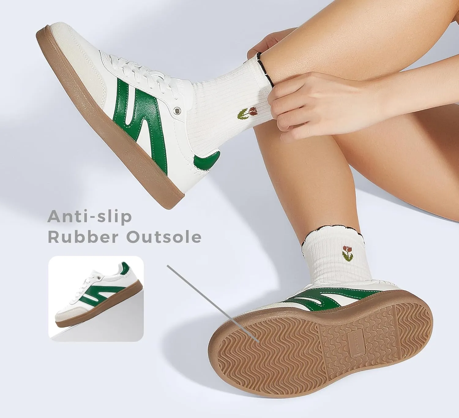 LUCKY STEP Women Classic Retro Gum Sole Fashion Sneakers Casual Tennis Skate Shoe Genuine Leather Walking Footwear Anti Slip Trainers