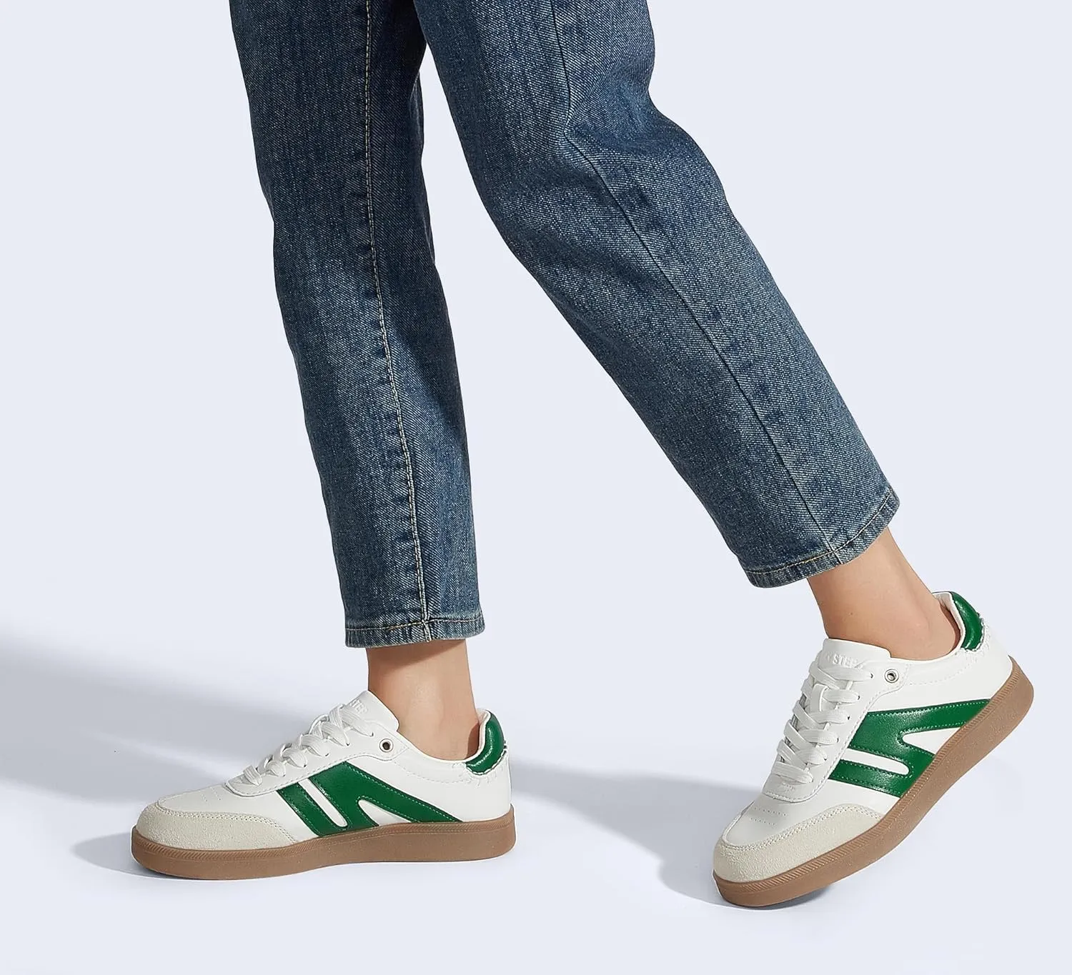 LUCKY STEP Women Classic Retro Gum Sole Fashion Sneakers Casual Tennis Skate Shoe Genuine Leather Walking Footwear Anti Slip Trainers