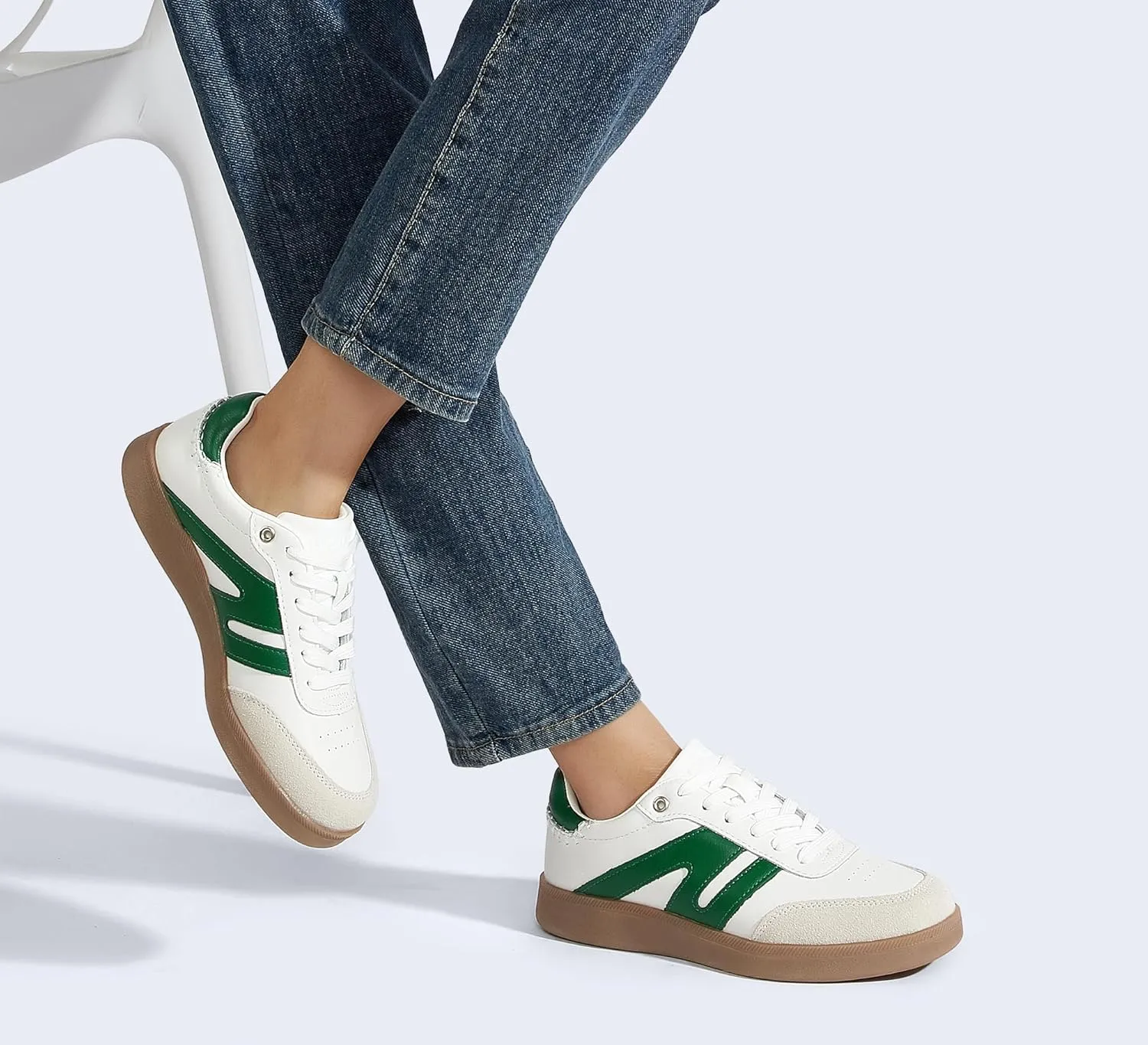LUCKY STEP Women Classic Retro Gum Sole Fashion Sneakers Casual Tennis Skate Shoe Genuine Leather Walking Footwear Anti Slip Trainers