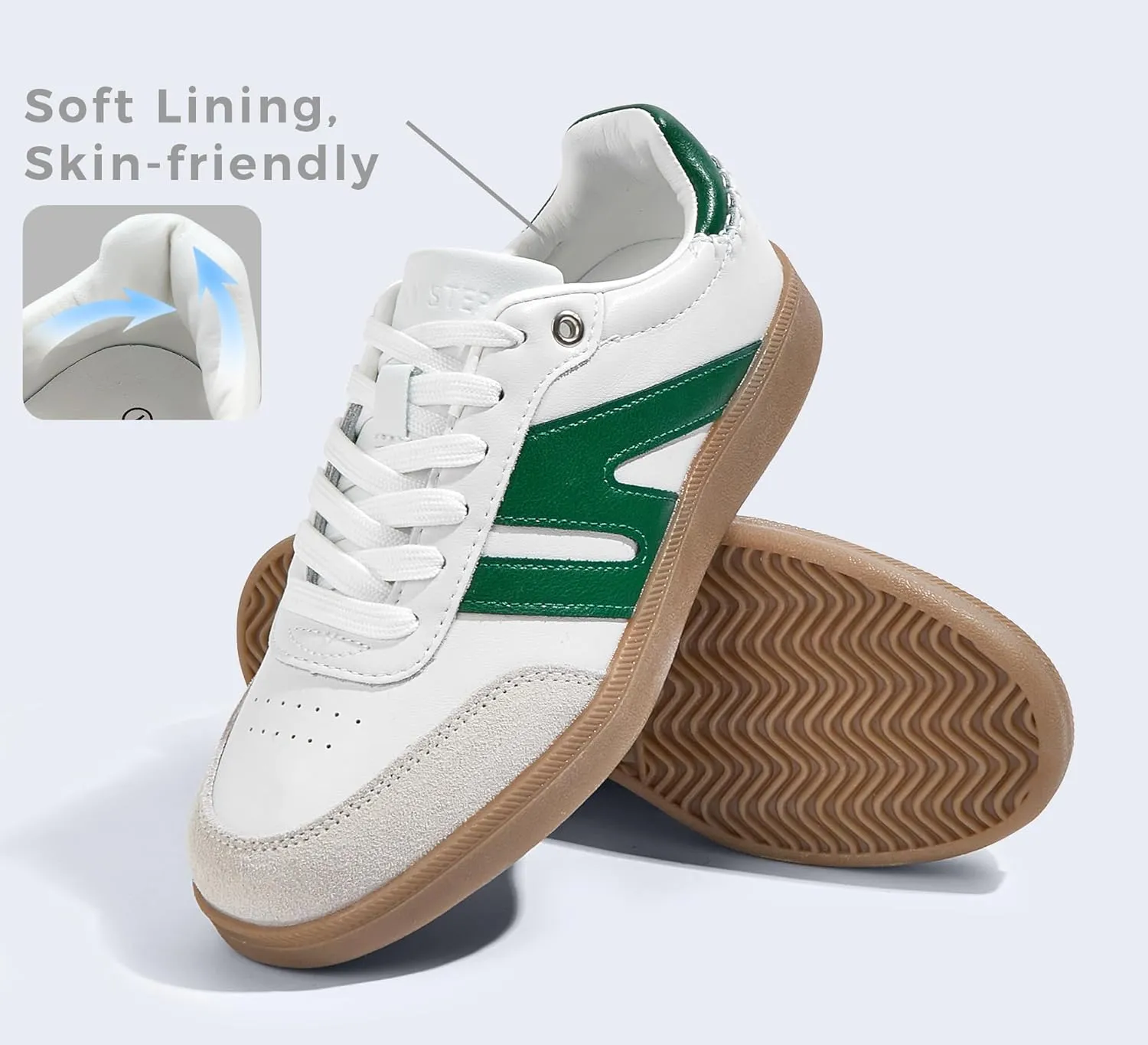 LUCKY STEP Women Classic Retro Gum Sole Fashion Sneakers Casual Tennis Skate Shoe Genuine Leather Walking Footwear Anti Slip Trainers