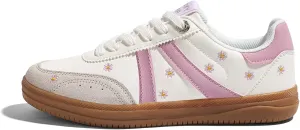 LUCKY STEP Women Classic Retro Tennis Sneakers Fashion Gum Sole Skate Casual Walking Shoe Anti Slip Floral Embroidery Comfortable Trainers