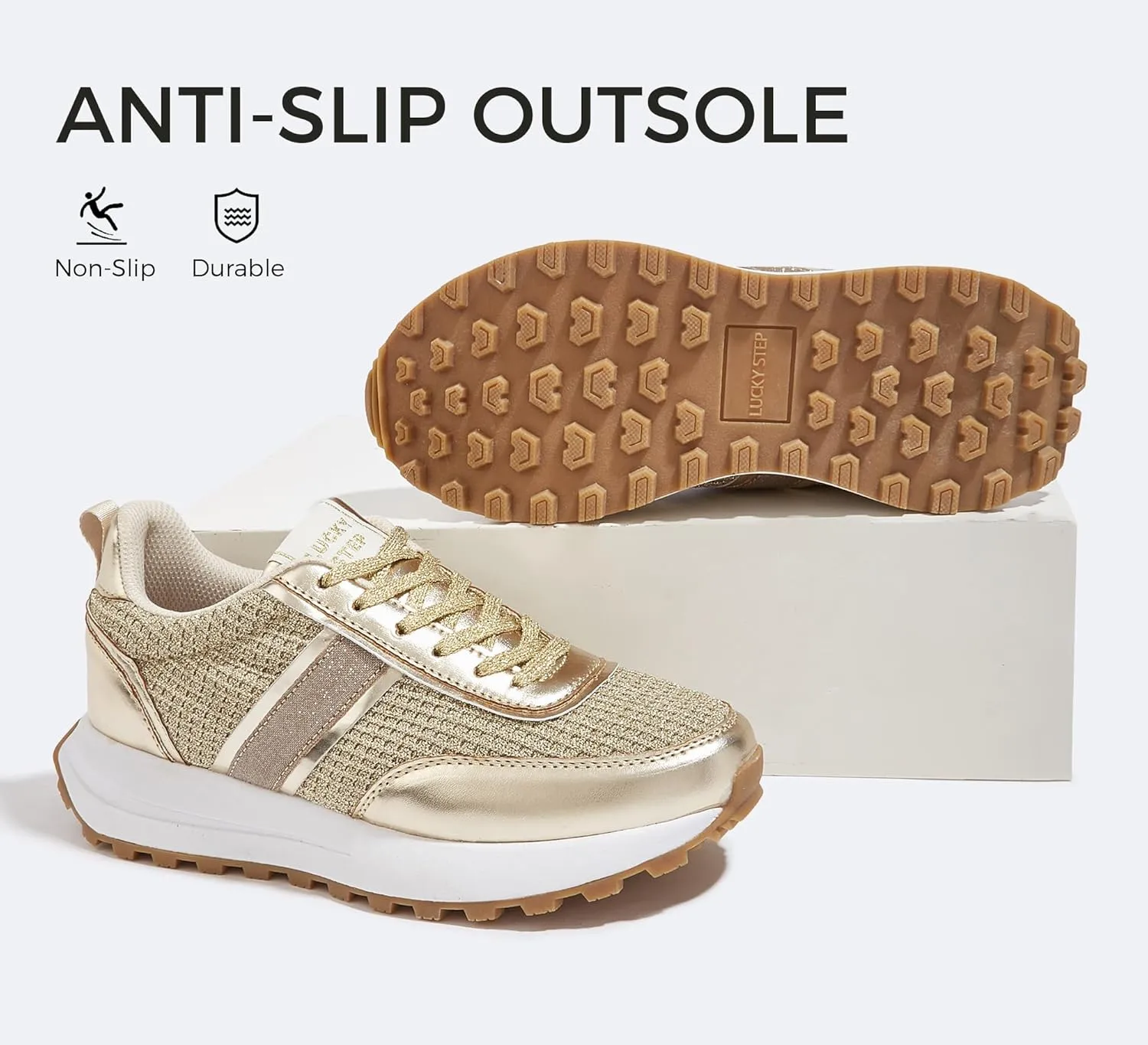 LUCKY STEP Women Platform Walking Shoe Fashion Retro Classic Casual Trainers Braided Rhinestone Sneakers Tennis Running Walking Shoes