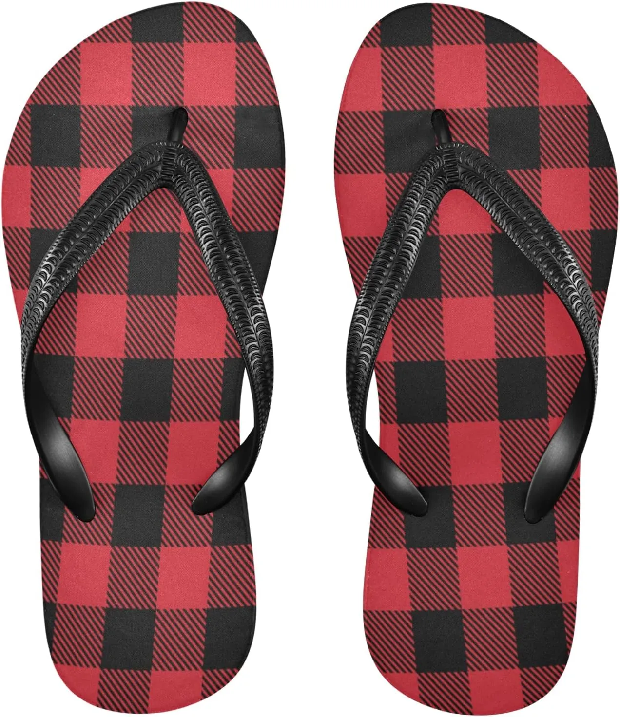 Lumberjack Buffalo Plaid Womens Flip Flops Red Black Tartan Check Summer Beach Sandals Casual Thong Slippers Comfortable Shower Slippers Non Slip Water Sandals shoes L