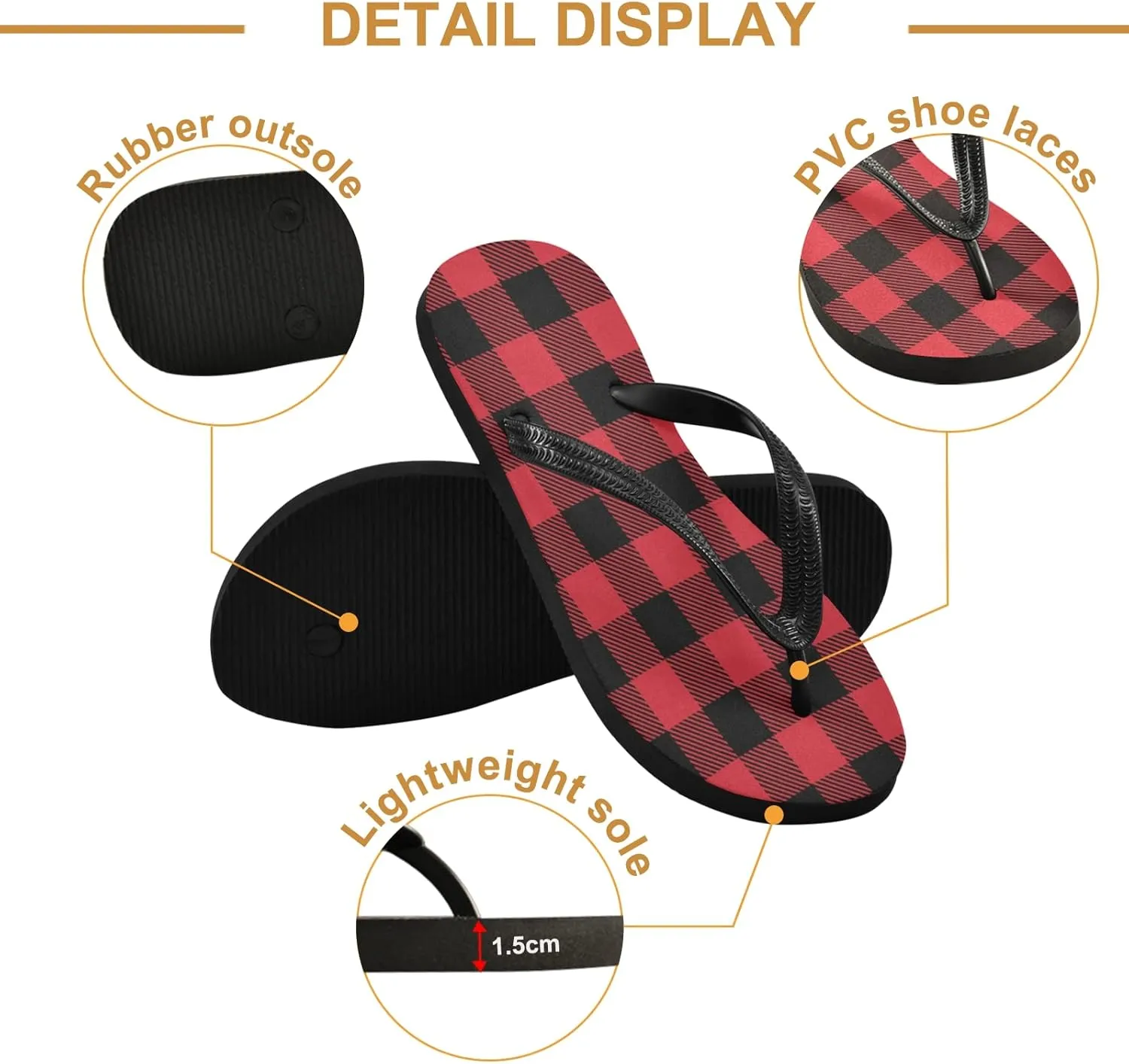 Lumberjack Buffalo Plaid Womens Flip Flops Red Black Tartan Check Summer Beach Sandals Casual Thong Slippers Comfortable Shower Slippers Non Slip Water Sandals shoes L