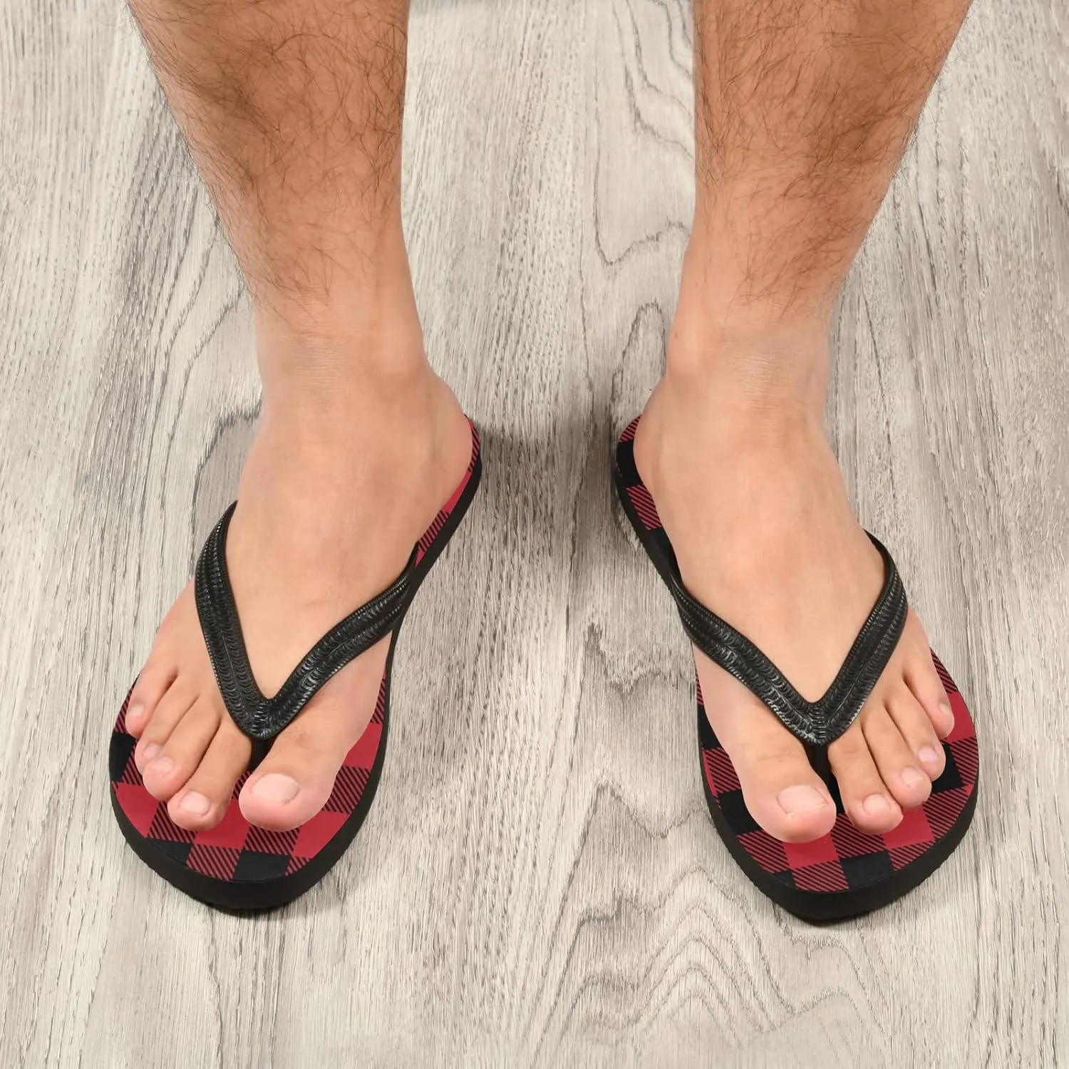 Lumberjack Buffalo Plaid Womens Flip Flops Red Black Tartan Check Summer Beach Sandals Casual Thong Slippers Comfortable Shower Slippers Non Slip Water Sandals shoes L