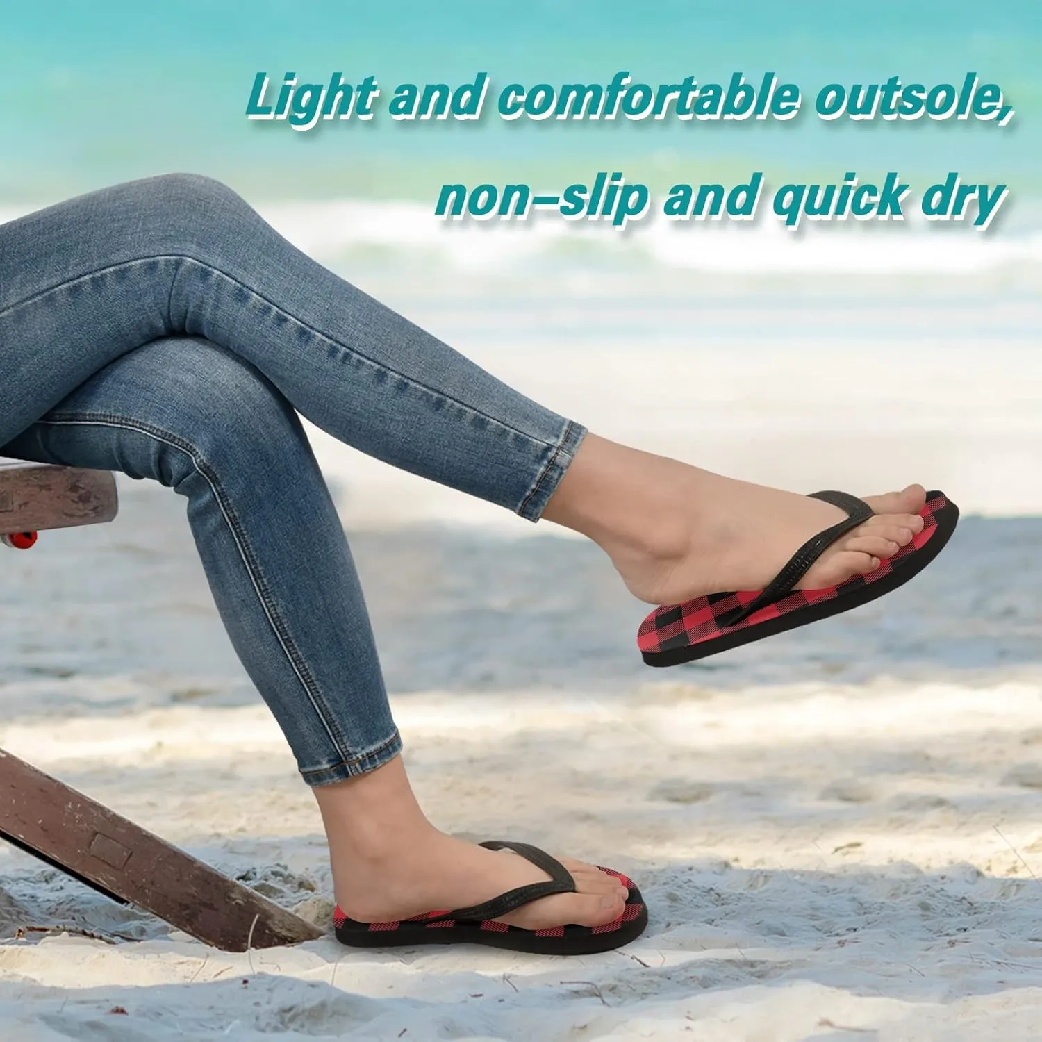 Lumberjack Buffalo Plaid Womens Flip Flops Red Black Tartan Check Summer Beach Sandals Casual Thong Slippers Comfortable Shower Slippers Non Slip Water Sandals shoes L