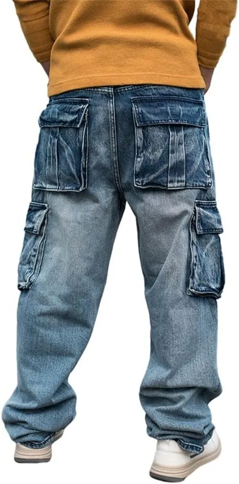 LUOBANIU Men's Baggy Jeans Hip Hop Jeans Loose fit 90s Vintage Cargo Jeans Denim Pants Fashion Dance Skater Skateboard Pants