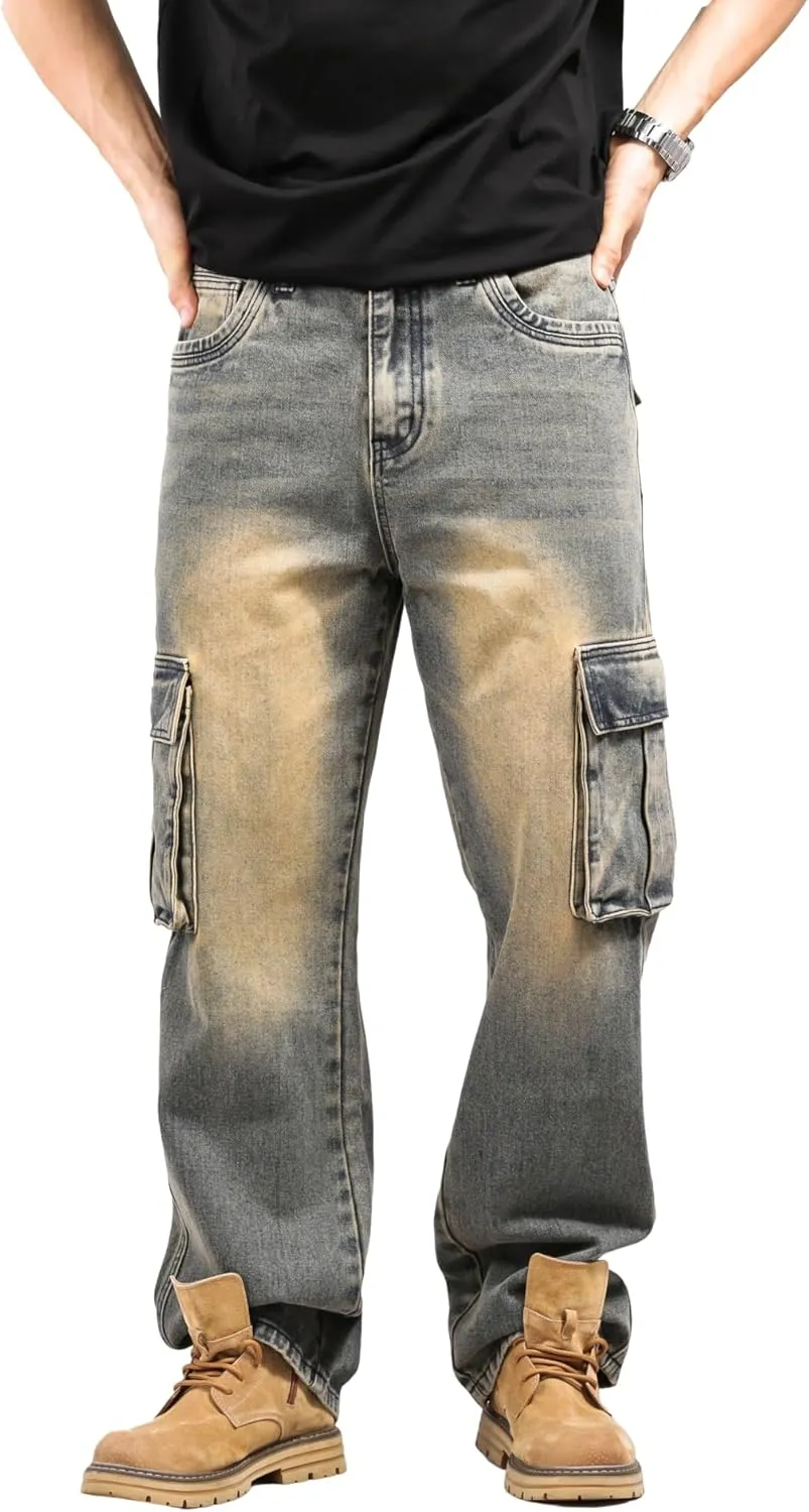 LUOBANIU Men's Baggy Jeans Hip Hop Loose fit 90s Vintage Cargo Denim Fashion Dance Skater Skateboard Pants