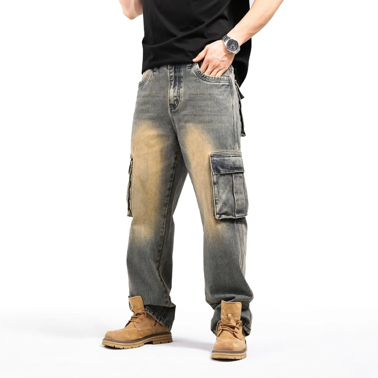 LUOBANIU Men's Baggy Jeans Hip Hop Loose fit 90s Vintage Cargo Denim Fashion Dance Skater Skateboard Pants