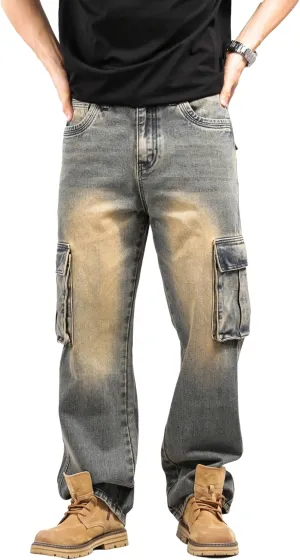 LUOBANIU Men's Baggy Jeans Hip Hop Loose fit 90s Vintage Cargo Denim Fashion Dance Skater Skateboard Pants