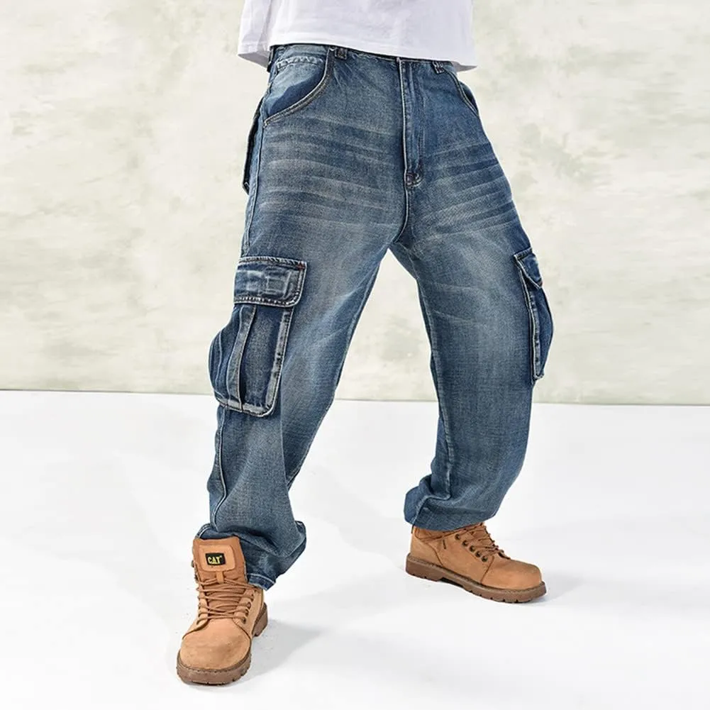 LUOBANIU Men's Baggy Jeans Hip Hop Loose fit 90s Vintage Cargo Denim Fashion Dance Skater Skateboard Pants