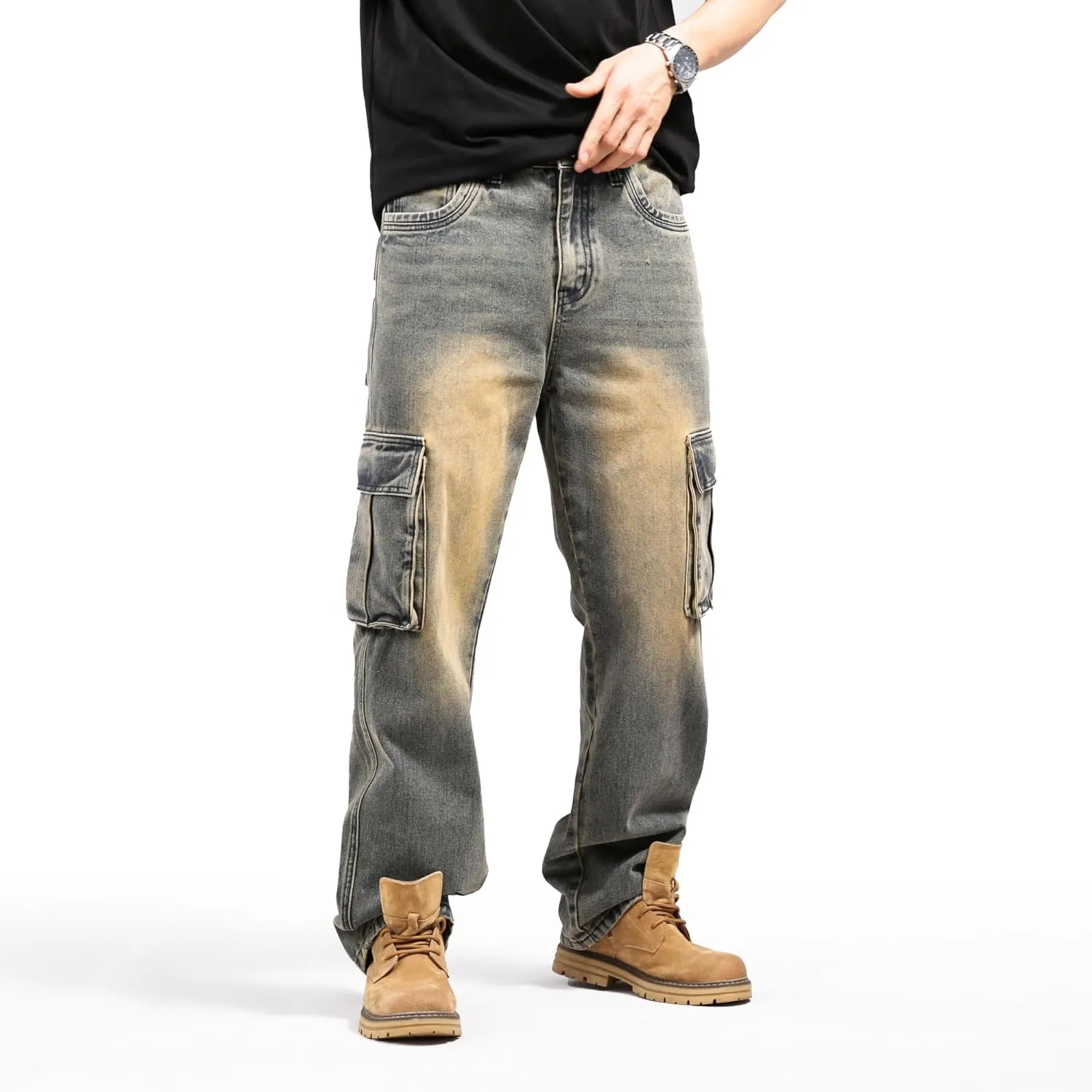 LUOBANIU Men's Baggy Jeans Hip Hop Loose fit 90s Vintage Cargo Denim Fashion Dance Skater Skateboard Pants