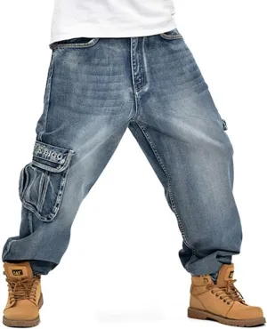 LUOBANIU Men's Baggy Jeans Hip Hop Loose fit 90s Vintage Cargo Denim Fashion Dance Skater Skateboard Pants