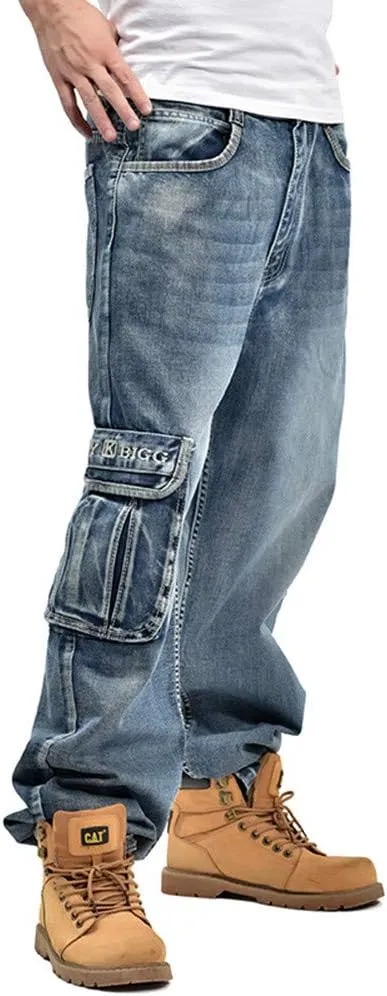 LUOBANIU Men's Baggy Jeans Hip Hop Loose fit 90s Vintage Cargo Denim Fashion Dance Skater Skateboard Pants