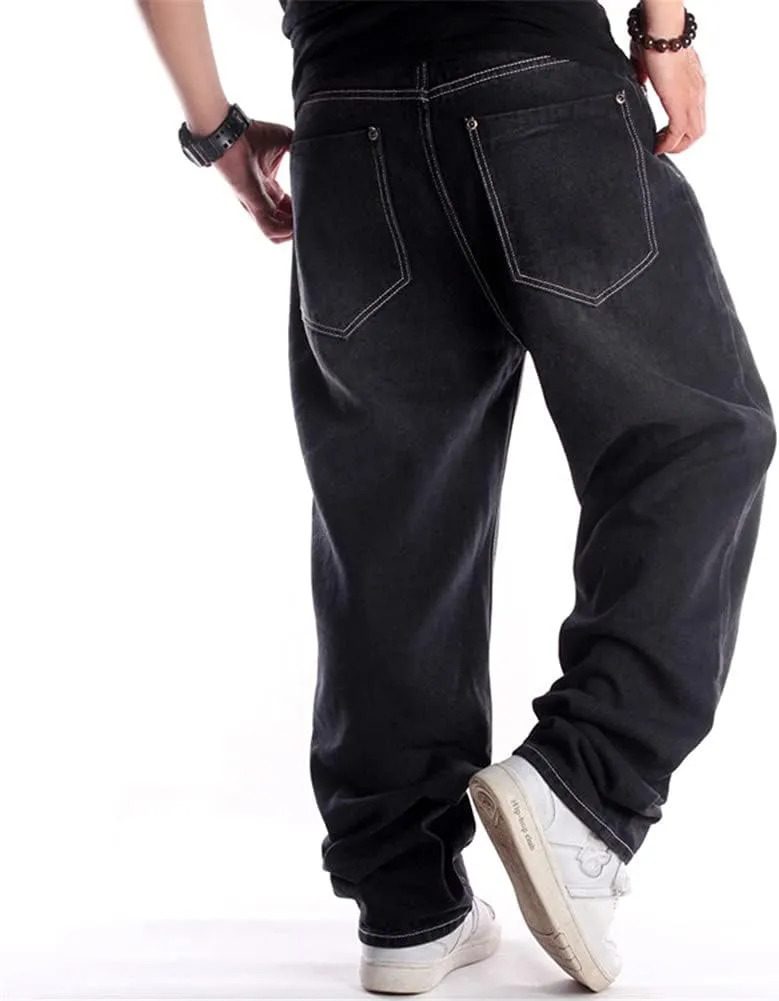 LUOBANIU Men's Black Baggy Jeans Hip Hop Loose fit 90s Vintage Cargo Denim Fashion Dance Skater Skateboard Pants