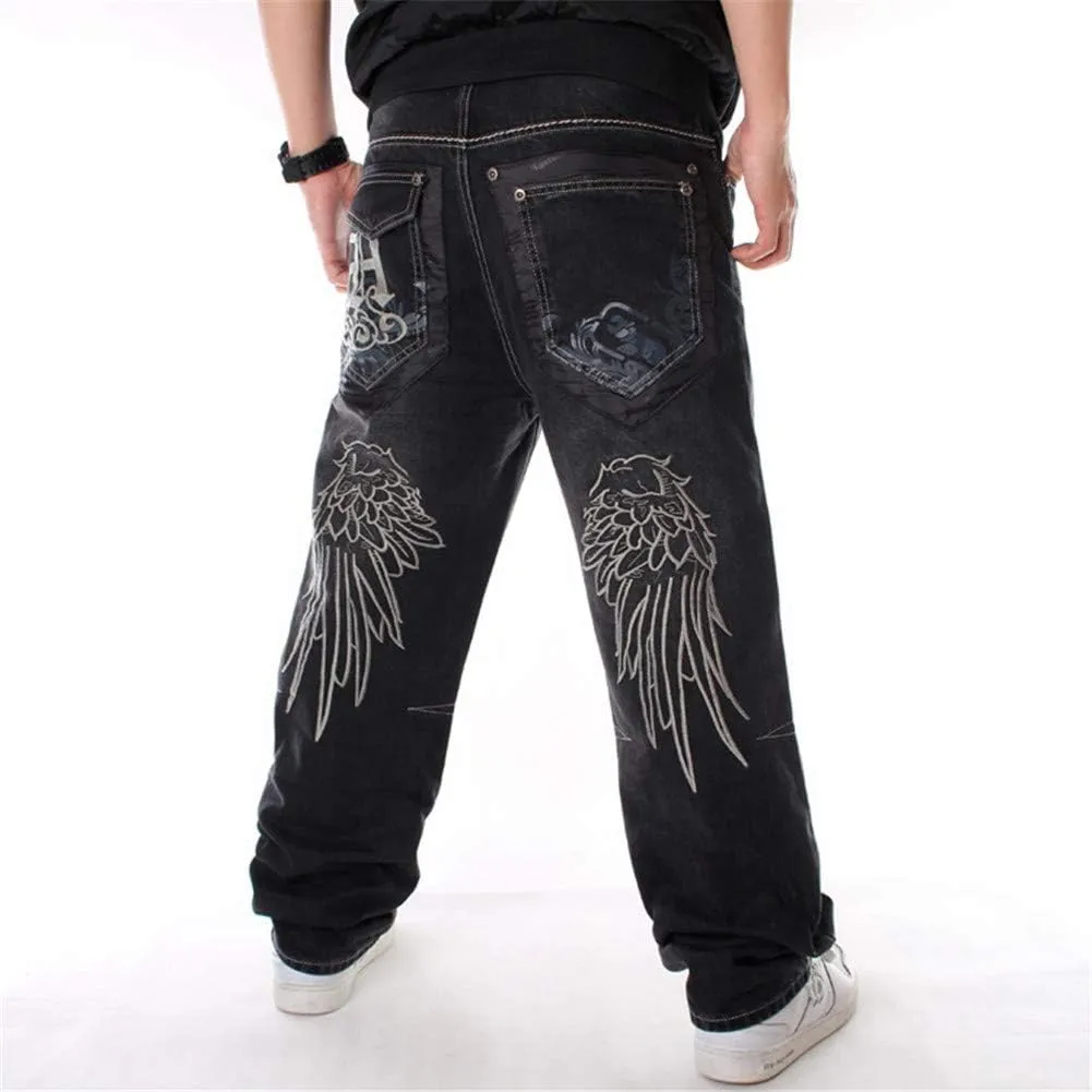 LUOBANIU Men's Black Baggy Jeans Hip Hop Loose fit 90s Vintage Cargo Denim Fashion Dance Skater Skateboard Pants