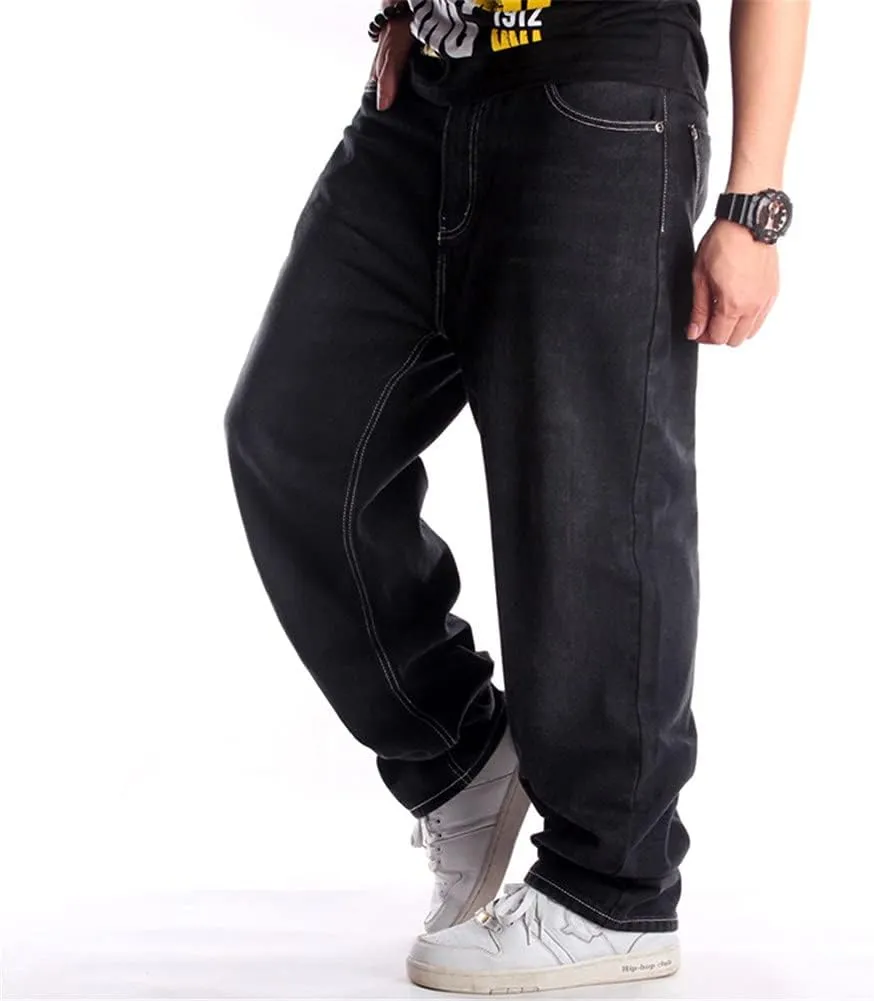 LUOBANIU Men's Black Baggy Jeans Hip Hop Loose fit 90s Vintage Cargo Denim Fashion Dance Skater Skateboard Pants