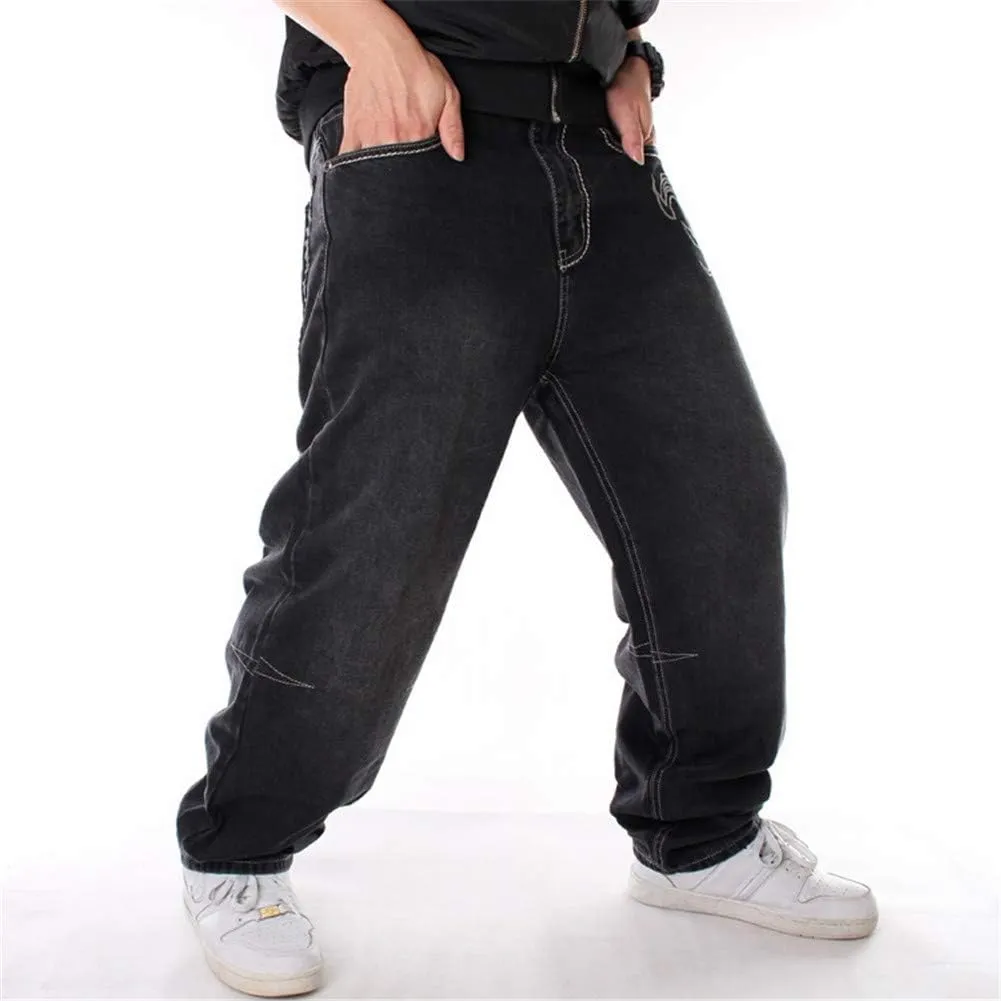 LUOBANIU Men's Black Baggy Jeans Hip Hop Loose fit 90s Vintage Cargo Denim Fashion Dance Skater Skateboard Pants